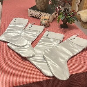 HOBBY LOBBY White Satin Christmas Stockings w/ Bling (set of 4)